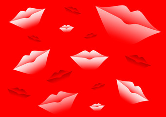 white and red lips on red background
