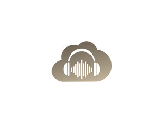 Headphones with music beats, Headset Logo design illustration in a cloud shape icon