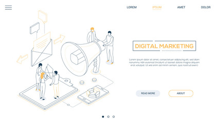 Digital marketing - line design style isometric web banner