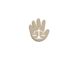 Fototapeta na wymiar Balance symbol scales logo design illustration, law symbol in a hand shape icon