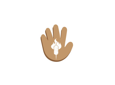Doner kebab, Turkish meat food, barbecue in fire Grill for logo design illustration, bbq in a hand shape service icon