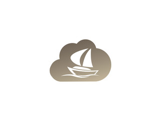 Yacht sailing in the sea for logo design illustration in a cloud shape icon