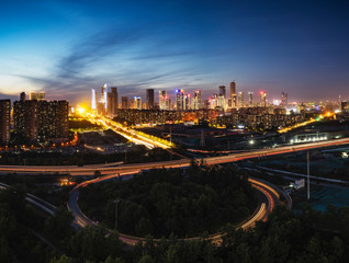 Fototapeta na wymiar Morden city sunset in Nanjing, China