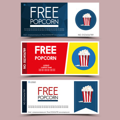 Free popcorn gift voucher coupon vector set.