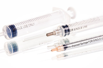 Syringe needle medical on white background