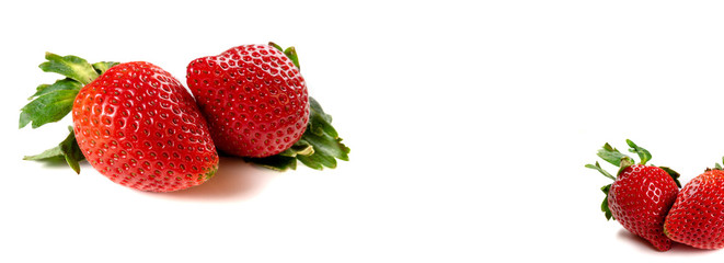 Obraz na płótnie Canvas Strawberry on white background. Summer berry background. Fresh strawberry for healthy food and diet. Long format for banner with copy space