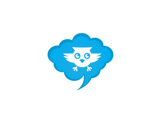 Owl open eyes and fly in a chat icon for logo design illustration
