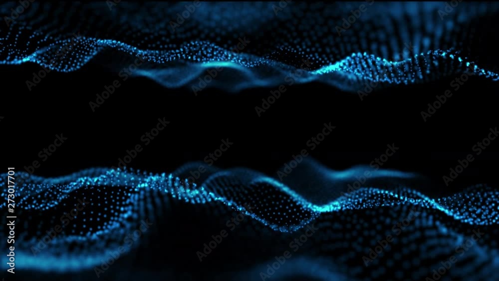 Poster digital wave particles flow abstract motion particle landscape background for cyberspace design and 