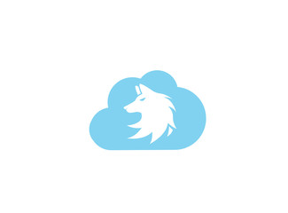 Wolf head logo fox face illustration design illustration in a cloud shape icon