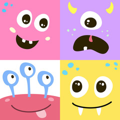 Set of cartoon monster faces.