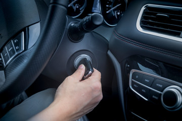 Fototapeta na wymiar interior of a car, start engine using a key.