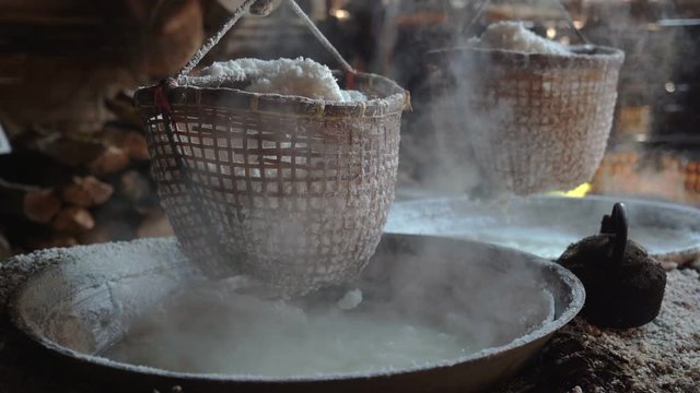 (Sin-tao salt) Ancient salt making from underground water at Bo Kluea district, Nan Province, Thailand