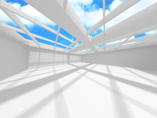 Futuristic White Architecture Design on Cloudy Sky Background