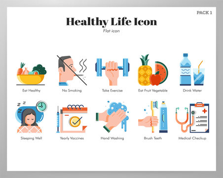 Healthy life icons flat pack