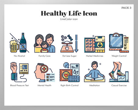 Healthy life icons LineColor pack