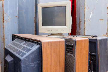 Old, used and obsolete TV and PC monitor with cathode technology