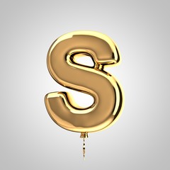 Shiny metallic gold balloon letter S uppercase isolated on white background