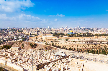 Jerusalem Old City Skyline, view to The Dome of the Rock, Islamic shrine located on the Temple Mount