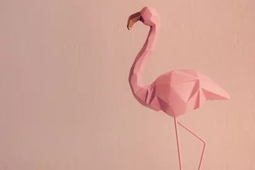 Gardinen Flamingo geometric, Beautiful Romantic Concept with a Place for Text.  Pink flamingo in studio. © IVA.FISCHER