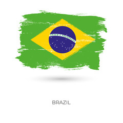 Brazil colorful brush strokes painted national country flag icon. Painted texture..