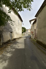 Fototapeta na wymiar Rue étroite entre les vieilles fermes au bourg de Champagne au Périgord Vert