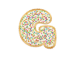 Letter G made of cookie isolated on white background
