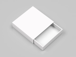 Slider box. White blank open box mock up. On gray background. 3d rendering illustration