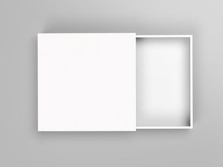 Slider box. White blank open box mock up. On gray background. 3d rendering illustration