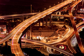 Fototapeta na wymiar traffic with overpass in chongqing at night