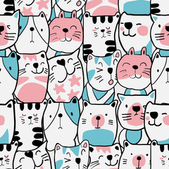 Seamless pattern hand drawn cat dog doodle