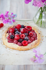 Raspberry and blackberry summer tart