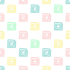 Hand Draw Squares Pattern Kids Blue, Pink, Mint, Yellow. Vector Endless Background pencil Texture of squares