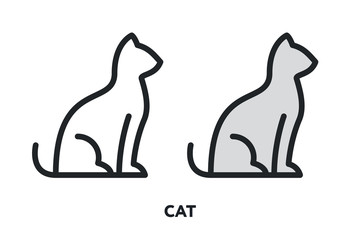 Cat Kitten Kitty Pet. Sitting Pose House Animal. Vector Flat Line Icon Illustration.