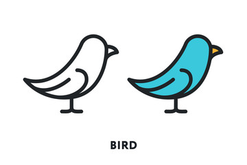 Blue Bird Parrot. Vector Flat Line Icon Illustration.