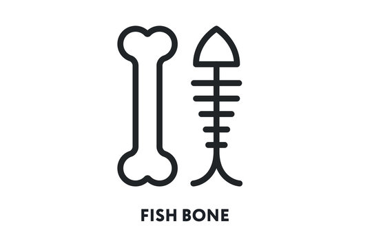 Fish Bone Pet Cat Dog Toy Food. Vector Flat Line Icon Illustration.