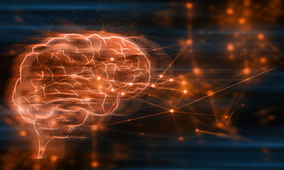 futuristic ai brain abstract digital technology internet network background 3d illustration rendering, atom cell neuron science plexus, deep learning robotic system, hacker online