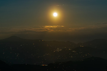 Moonrise on Himalayan Mountains.