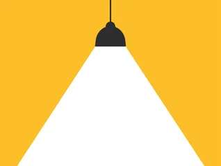 Fotobehang Conceptlamp die wit licht uitstraalt op een moderne gele achtergrond om uw boodschap toe te voegen. © anuwat