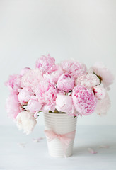 beautiful pink peony flowers bouquet in vase