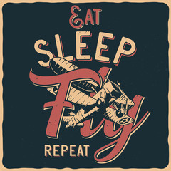 Fototapeta premium Aviation label with illustration of vintage airplane. Vector illustration. T-shirt or poster design.