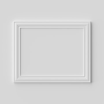 White horizontal photo or picture frame on white wall with shadows