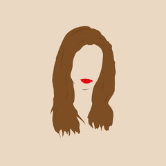 Female hairstyle and red lips. Vector illustration.