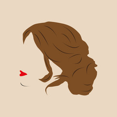 Female hairstyle and red lips. Vector illustration.