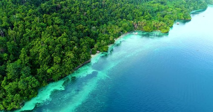 AERIAL: Waigeo island. Raja Ampat, West Papua, Indonesia.