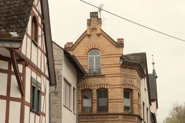 Fototapeta na wymiar View of typical german half-timbered houses (Moselkern, Germany, Europe)