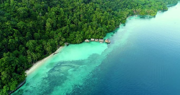 AERIAL: Waigeo island. Raja Ampat, West Papua, Indonesia.