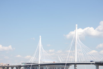 Bridge with supports across a large river