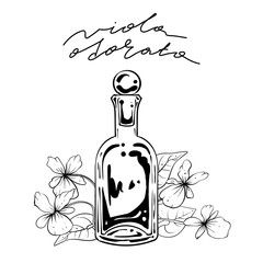Bottle of perfume made of viola odorata, vector