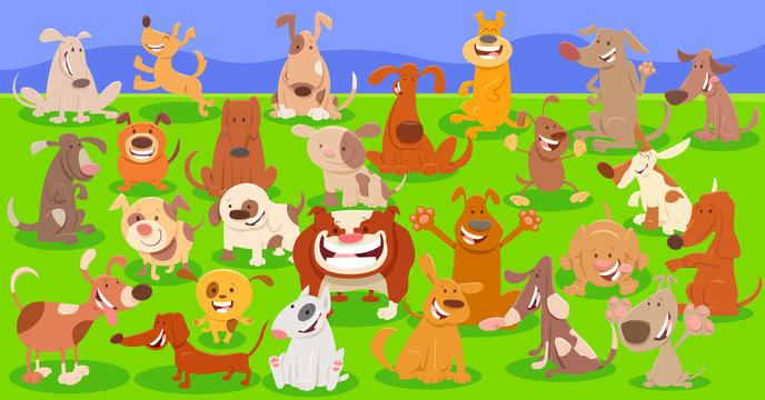 dogs cartoon characters huge group