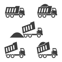 Dump truck icons set. Vector on white background